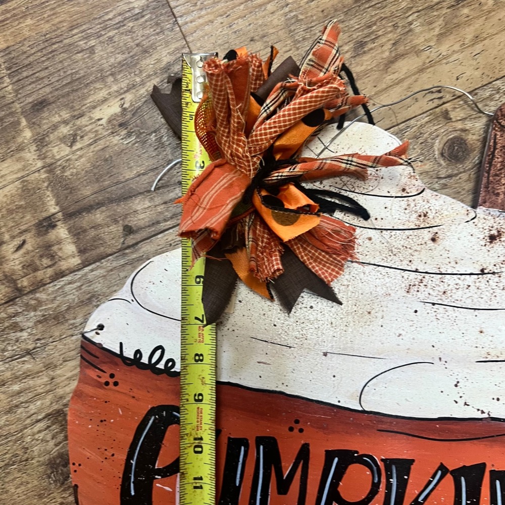 Hand Painted Pumpkin Spice Everything Nice Wood Door Hanger Fall Decor Mug 19in - Picture 10 of 10